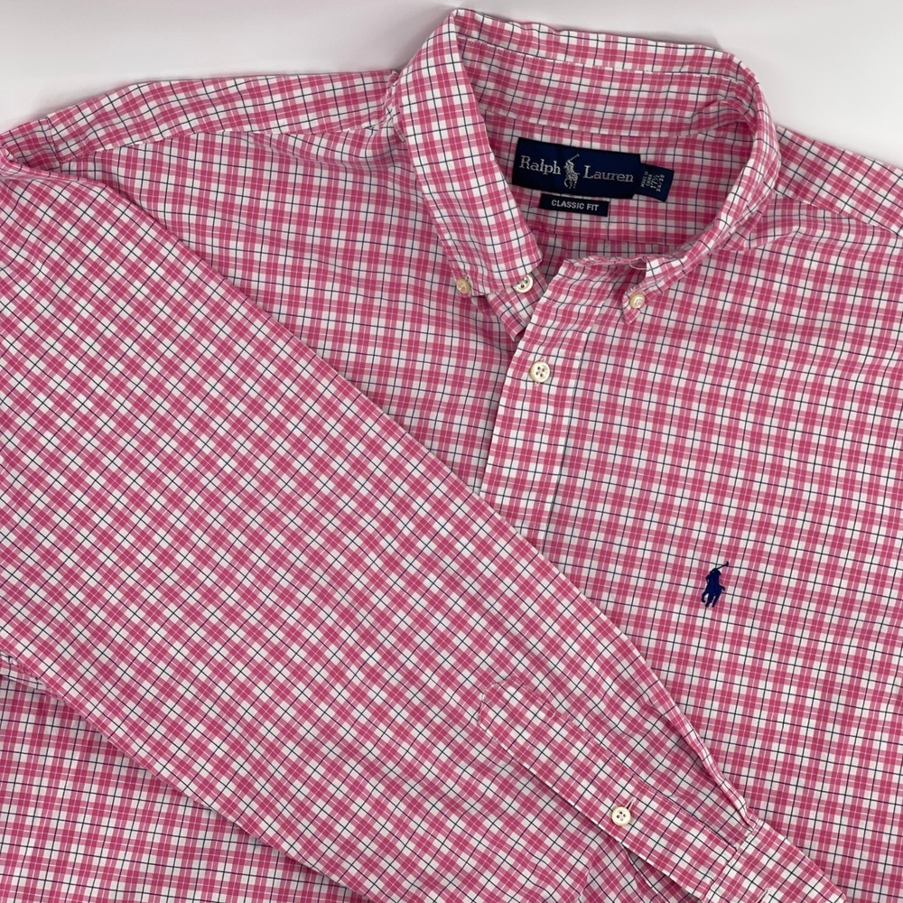 Ralph Lauren Classic‎ Fit Pink Plaid Button Down Shirt Men's Size 171/2 34 35